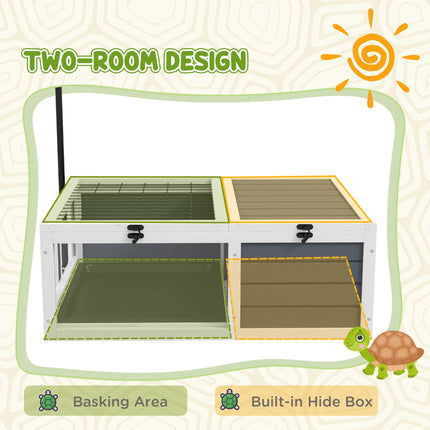 Adjustable Lamp Tortoise Table with Wooden House, Pull-out Trays & Openable Lids - Grey