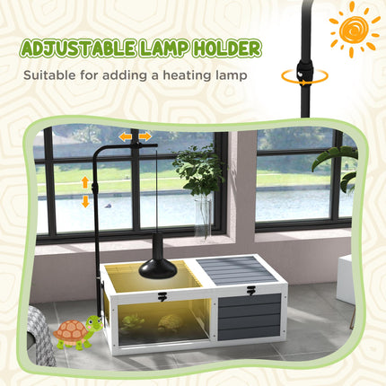 Adjustable Lamp Tortoise Table with Wooden House, Pull-out Trays & Openable Lids - Grey