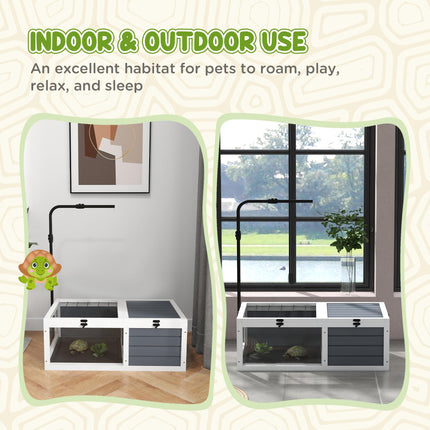 Adjustable Lamp Tortoise Table with Wooden House, Pull-out Trays & Openable Lids - Grey