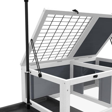 Adjustable Lamp Tortoise Table with Wooden House, Pull-out Trays & Openable Lids - Grey