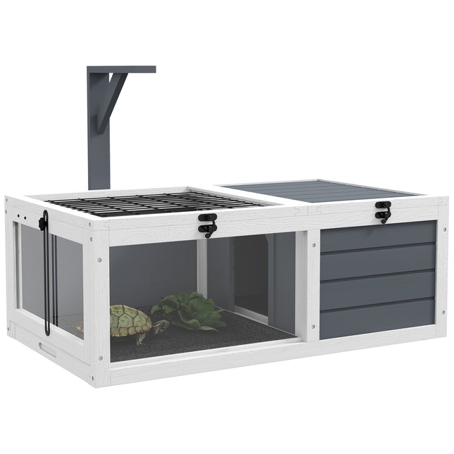 Wooden Tortoise Table with Lamp Holder, Openable Lids & Pull-Out Trays - Grey