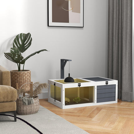 Wooden Tortoise Table with Lamp Holder, Openable Lids & Pull-Out Trays - Grey