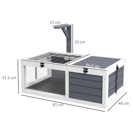 Wooden Tortoise Table with Lamp Holder, Openable Lids & Pull-Out Trays - Grey