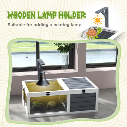 Wooden Tortoise Table with Lamp Holder, Openable Lids & Pull-Out Trays - Grey