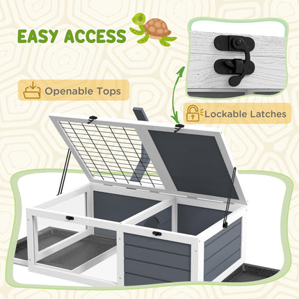 Wooden Tortoise Table with Lamp Holder, Openable Lids & Pull-Out Trays - Grey