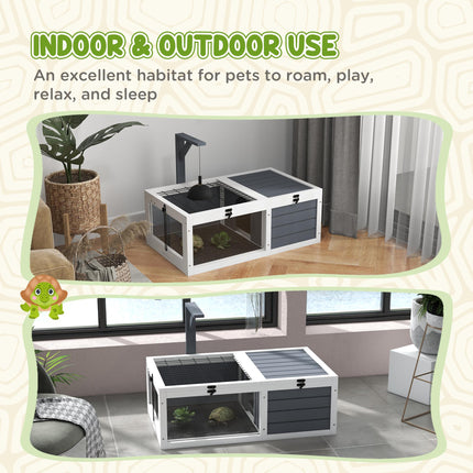 Wooden Tortoise Table with Lamp Holder, Openable Lids & Pull-Out Trays - Grey