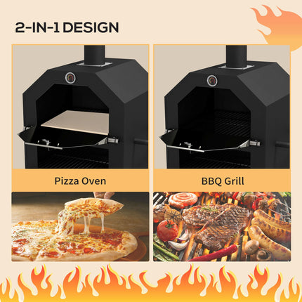 3 Tier Outdoor Pizza Oven and BBQ Grill with Charcoal Tray - Black