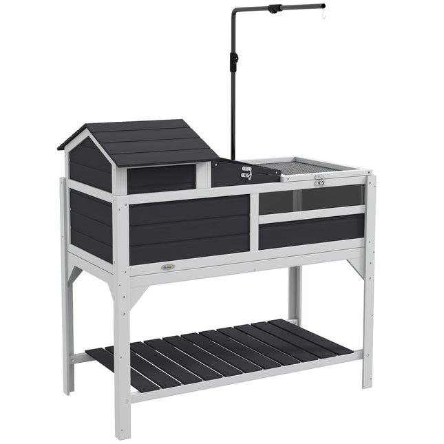 Wooden Tortoise Enclosure with Adjustable Lamp Holder, Openable Lid & Removable House - Grey