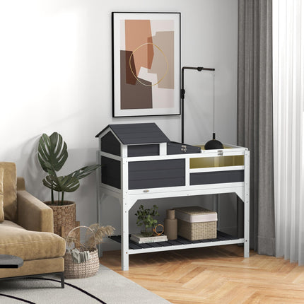Wooden Tortoise Enclosure with Adjustable Lamp Holder, Openable Lid & Removable House - Grey