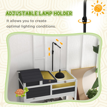 Wooden Tortoise Enclosure with Adjustable Lamp Holder, Openable Lid & Removable House - Grey