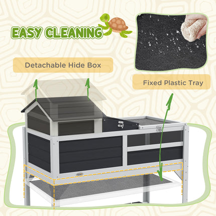 Wooden Tortoise Enclosure with Adjustable Lamp Holder, Openable Lid & Removable House - Grey