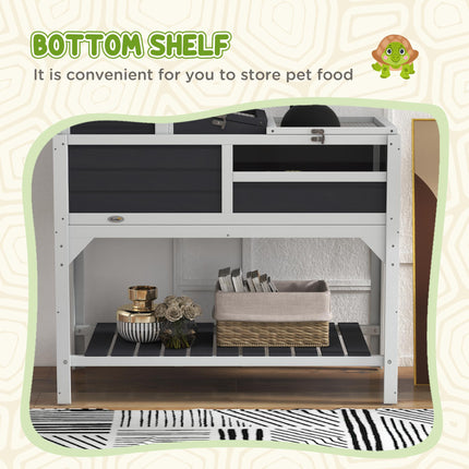 Wooden Tortoise Enclosure with Adjustable Lamp Holder, Openable Lid & Removable House - Grey