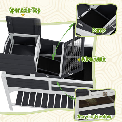 Wooden Tortoise Enclosure with Adjustable Lamp Holder, Openable Lid & Removable House - Grey