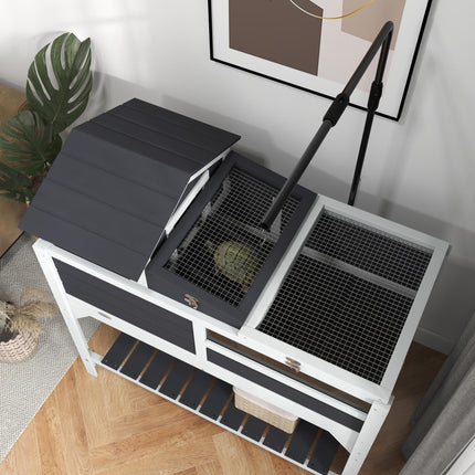 Wooden Tortoise Enclosure with Adjustable Lamp Holder, Openable Lid & Removable House - Grey