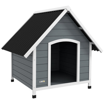 Outdoor Wooden Dog Kennel with Removable Floor for Large Dogs 106.5H x 110W x 98Dcm - Grey and Black