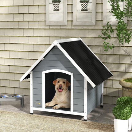 Outdoor Wooden Dog Kennel with Removable Floor for Large Dogs 106.5H x 110W x 98Dcm - Grey and Black