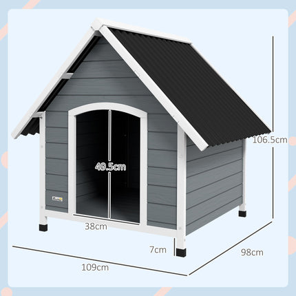 Outdoor Wooden Dog Kennel with Removable Floor for Large Dogs 106.5H x 110W x 98Dcm - Grey and Black
