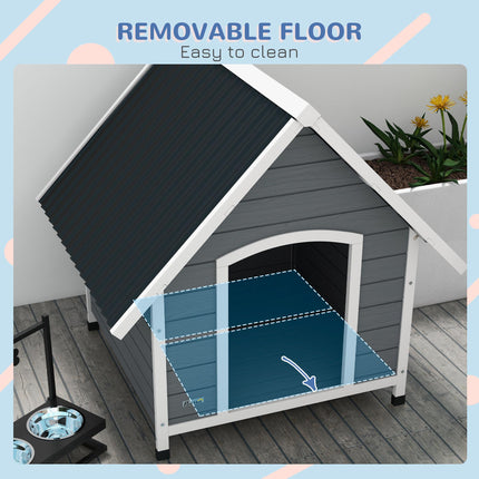 Outdoor Wooden Dog Kennel with Removable Floor for Large Dogs 106.5H x 110W x 98Dcm - Grey and Black
