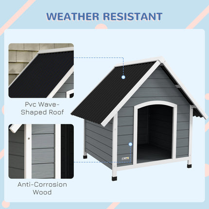 Outdoor Wooden Dog Kennel with Removable Floor for Large Dogs 106.5H x 110W x 98Dcm - Grey and Black