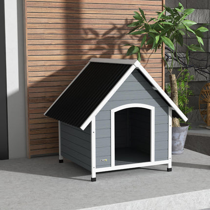 Outdoor Wooden Dog Kennel with Removable Floor for Large Dogs 106.5H x 110W x 98Dcm - Grey and Black