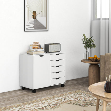 Multi-Storage Mobile Office Cabinet with Drawers and Cupboard - White