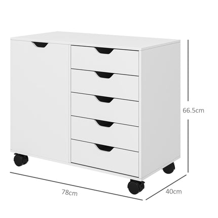 Multi-Storage Mobile Office Cabinet with Drawers and Cupboard - White