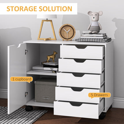 Multi-Storage Mobile Office Cabinet with Drawers and Cupboard - White