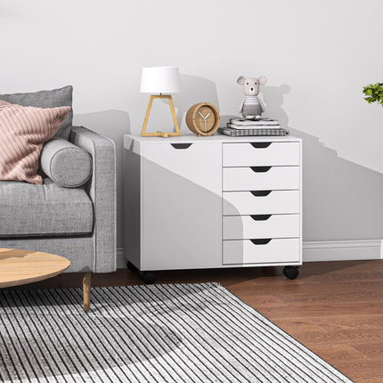 Multi-Storage Mobile Office Cabinet with Drawers and Cupboard - White