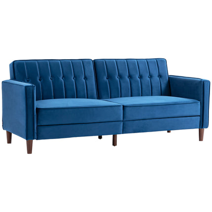 Modern Convertible Velvet-Touch Tufted Sofa Futon Loveseat with Adjustable Split Back - Blue