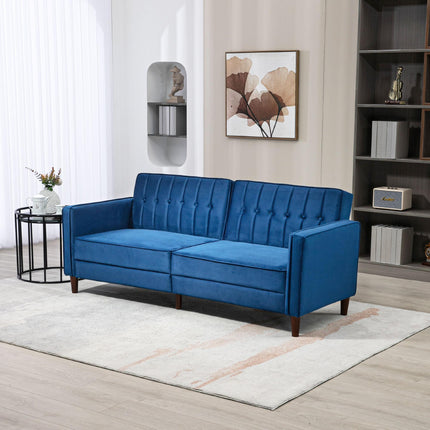 Modern Convertible Velvet-Touch Tufted Sofa Futon Loveseat with Adjustable Split Back - Blue