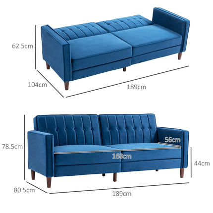 Modern Convertible Velvet-Touch Tufted Sofa Futon Loveseat with Adjustable Split Back - Blue