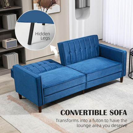 Modern Convertible Velvet-Touch Tufted Sofa Futon Loveseat with Adjustable Split Back - Blue