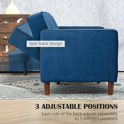 Modern Convertible Velvet-Touch Tufted Sofa Futon Loveseat with Adjustable Split Back - Blue