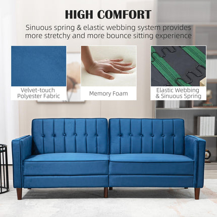 Modern Convertible Velvet-Touch Tufted Sofa Futon Loveseat with Adjustable Split Back - Blue