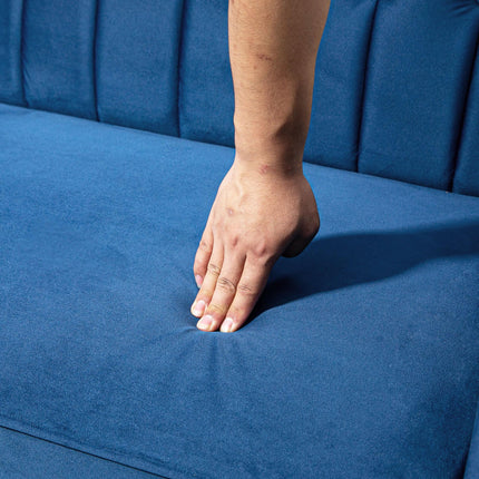 Modern Convertible Velvet-Touch Tufted Sofa Futon Loveseat with Adjustable Split Back - Blue