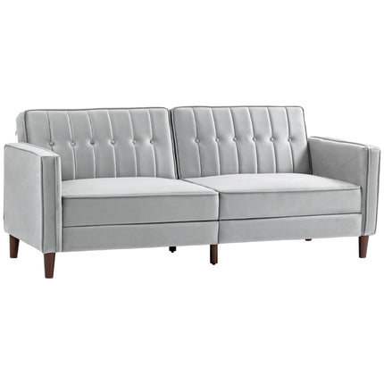 Modern Convertible Velvet-Touch Tufted Sofa Futon with Adjustable Split Back - Light Grey