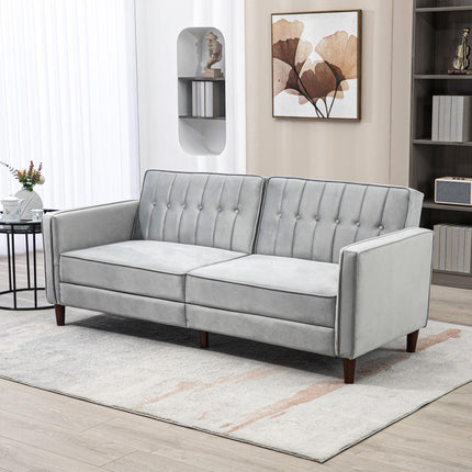 Modern Convertible Velvet-Touch Tufted Sofa Futon with Adjustable Split Back - Light Grey