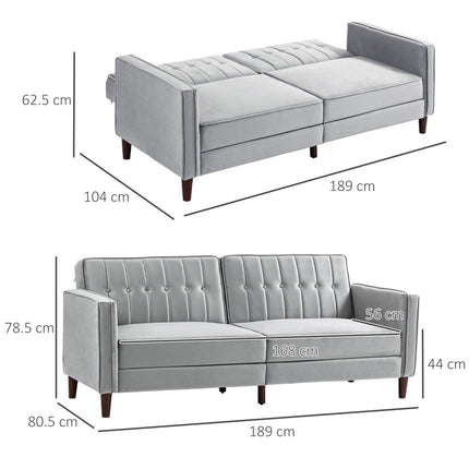 Modern Convertible Velvet-Touch Tufted Sofa Futon with Adjustable Split Back - Light Grey