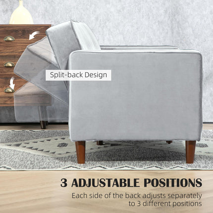 Modern Convertible Velvet-Touch Tufted Sofa Futon with Adjustable Split Back - Light Grey