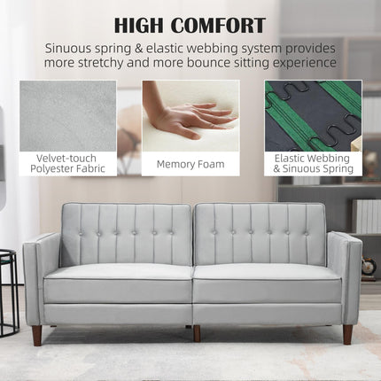 Modern Convertible Velvet-Touch Tufted Sofa Futon with Adjustable Split Back - Light Grey