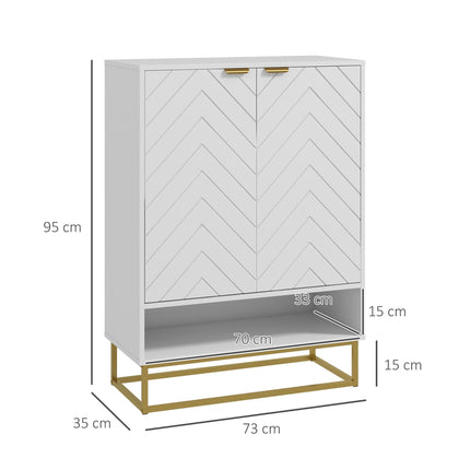 Modern Shoe Storage Cabinet with Adjustable Shelves and 6 Vents for 12 Pairs - White & Gold Tone