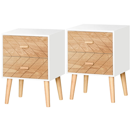 Set of 2 Nordic Style Wooden Bedside Tables with Pine Legs - Natural