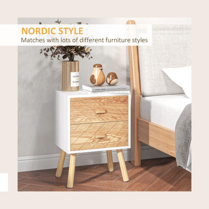 Set of 2 Nordic Style Wooden Bedside Tables with Pine Legs - Natural