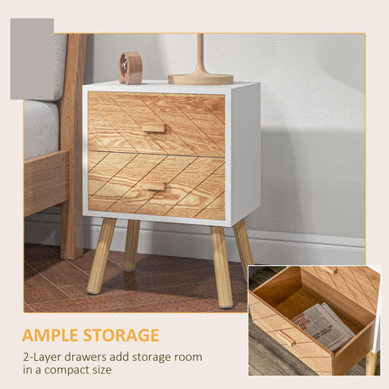 Set of 2 Nordic Style Wooden Bedside Tables with Pine Legs - Natural