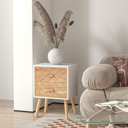 Set of 2 Nordic Style Wooden Bedside Tables with Pine Legs - Natural