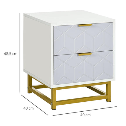 Set of 2 Art Deco Steel Frame Bedside Tables with Storage - Grey and White