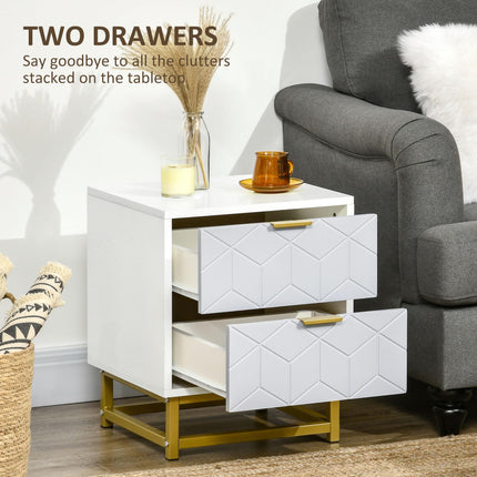 Set of 2 Art Deco Steel Frame Bedside Tables with Storage - Grey and White