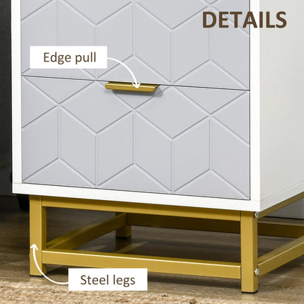 Set of 2 Art Deco Steel Frame Bedside Tables with Storage - Grey and White