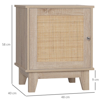 Set of 2 Bedside Tables with Storage Cupboard and Rattan Panel - Natural