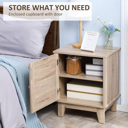 Set of 2 Bedside Tables with Storage Cupboard and Rattan Panel - Natural